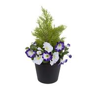 GreenBrokers Pétunias artificiels Violets et Blancs en Soie avec topiaire de conifères dans Un Pot Noir Patio Pot idéal pour la Maison, la terrasse, Le Jardin, la Vie en Plein air 60 cm