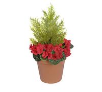 GreenBrokers Pot de Fleurs Artificiel en Plastique Rouge Terre Cuite pour Patio, géraniums et cèdre topiaire