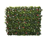 GreenBrokers Treillis Artificiel Extensible en Saule avec Feuilles Vertes et Fleurs Rouges (1 m x 2 m) - Résistant aux UV, A1262-01