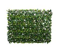 GreenBrokers Treillis Mural Artificiel Extensible Vert en Saule avec Feuilles Vertes et Fleurs Blanches (1 m x 2 m) - Résistant aux UV