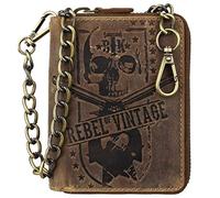 Greenburry BV-821A-25-SK Porte Feuille Portefeuille à fermeture éclair en cuir avec chaîne et motif tête de mort, marron, Taille unique, Vintage