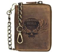 Greenburry Portefeuille vintage en cuir avec fermeture éclair et chaîne Motif tête de mort BV-821A-Skull-25