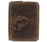Greenburry Portefeuille vintage Huntsman Trophy en cuir BV-821A-HT-Fish poisson truite truite pêcheur, marron, Taille unique, Vintage