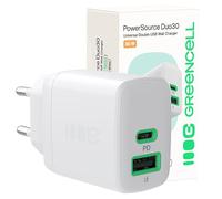 Greencell PowerSource Duo30 Chargeur USB-C USB-A Power Delivery QC3.0 Blanc 30 W USB-C USB-A iPhone 17/Pro/Pro Max/iPhone Air/16/15, MacBook, Pixel 9, iPad, Samsung Galaxy S25 Ultra/S24 Series