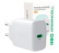 Greencell PowerSource Solo30 Chargeur USB-C Power Delivery Blanc 30 W iPhone 17/Pro/Pro Max/iPhone Air/16/15, MacBook, Pixel 9, iPad, Samsung Galaxy S25 Ultra/S24 Series