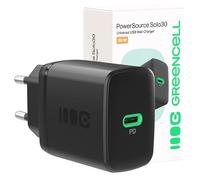 Greencell PowerSource Solo30 Chargeur USB-C Power Delivery Noir 30 W iPhone 17/Pro/Pro Max/iPhone Air/16/15, MacBook, Pixel 9, iPad, Samsung Galaxy S25 Ultra/S24 Series