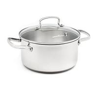 GreenChef Profile Plus Faitout en Céramique Antiadhésive Saine en Acier Inoxydable de 18cm/2,1 Litre avec Couvercle en Verre Trempé, Convient à l'induction, Robuste, Va au four jusqu'à 200˚C, Argent