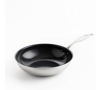 GreenChef Profile Plus Poêle Wok en Céramique Antiadhésive Saine en Acier Inoxydable de 28 cm/3,6 Litre,Sauté,Sans PFAS,Convient à l'induction,Robuste,Va au four jusqu'à 200˚C,Argent & Intérieur Noir