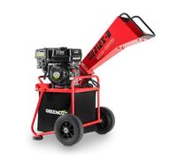 GREENCUT GE212X-B - Broyeur à essence 212 cm3 7 ch, broie des branches jusqu'à 50 mm, sac de 64 l inclus, avec roues et poignée de transport rouge