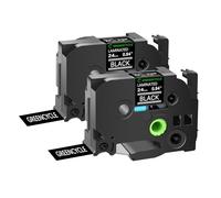 Greencycle de remplacement étiquette ruban Compatible pour BROTHER Tz-355 Tz355 Tze355 Blanc sur noir 24 mm Étiqueteuse 2 PK White on Black Label Tape