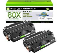 GREENCYCLE Lot de 2 cartouches de toner de rechange pour HP 80X CF280X Compatible avec imprimantes Laserjet Pro 400 M401A M401D M401N M401DNE MFP M425DN Noir