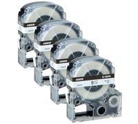 GREENCYCLE Lot de 4 rubans d'étiquettes 9 mm noir sur blanc compatibles avec les étiqueteuses Epson LK-3WBN LC-3WBN9 SS9KW 3/8" pour étiqueteuses LabelWorks LW700 LW900P LW1000P LW500 LW600P LWK200PX
