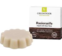 Greendoor savon de rasage végétalien Aloe Vera 80g, mousse crémeuse pour le rasage végétalien soigné de la barbe, du corps, des bras, des jambes, cosmétique naturelle avec beurre de karité, bio