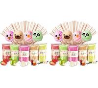 GREENDOSO® Sucre Barbe à Papa pour Machine - Fraise, Cola, Pomme, Marshmallow, Vanille (5x160g) - Arômes Naturels - 20 Bâtonnets + 8 Décos Comestibles en Papier Azyme (Lot de 2)
