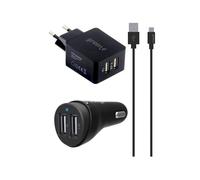Greene Greenenergy Pack - Kit D'adaptateur Secteur - (Adaptateur Secteur, Adaptateur D'alimentation De Voiture, Câble Usb) - 3.4 A - Noir