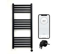 Greened House Electric WiFi Heated Towel Rail Black 500 mm W x 800 mm H Smart Flat 7 Day Programmable Timer App Compatibility (EU)