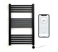 Greened House Radiateur Sèche-Serviettes Électrique Noir Mat Intelligent WiFi Contrôlé 500mm L x 800mm H Minuterie Programmable 7 Jours Compatibilité Application