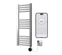 Greened House Sèche-serviettes chauffant électrique intelligent plat contrôlé par WiFi chromé avec minuterie programmable 7 jours compatible avec l'application (300 mm de large x 800 mm de hauteur)