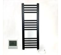 Greened House Sèche-serviettes électrique droit pour salle de bain avec minuteur et thermostat de pièce Noir 300 W x 800 h