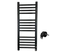 Greened House Sèche-Serviettes électrique Noir Fossano 300mm L x 720mm H Sèche-Serviettes électrique Sec en Acier Inoxydable (EU)