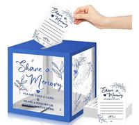 Greenery Lot de 50 cartes mémoire à partager pour collections de vie, cartes d'invités pour funérailles, remise de diplôme, mariage, fête prénuptiale, anniversaire, départ à la retraite (bleu)