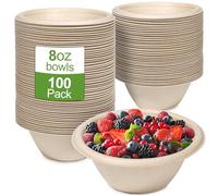 GREENESAGE Lot de 100 bols à soupe jetables en canne à sucre - Marron - 230 ml - Vaisselle jetable - Bol à soupe bio - Bol à soupe rond