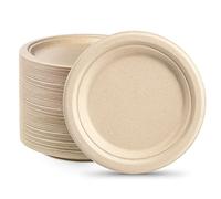 GREENESAGE Lot de 50 petites assiettes jetables rigides en carton marron de 17,8 cm pour pique-nique, fête de mariage, barbecue