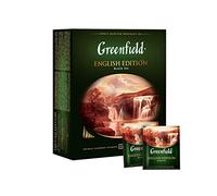 Greenfield English Edition Сlassic Collection Thé noir finement sélectionné 100 sachets de thé à double chambre avec étiquettes dans des sachets en aluminium