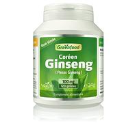 Greenfood Ginseng coréen (ginseng rouge), 100 mg, 120 gélules, dose élevée - extrait de racine avec 30% de saponines. Sans additifs artificiels, Sans génie génétique. Vegan.