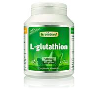 Greenfood L-Glutathion, 500 mg, dose élevée, pur, 120 gélules, vegan. Sans additifs artificiels. Sans OGM. Sans gluten. Sans lactose. Gélules végétales.