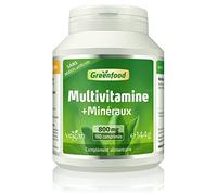 Greenfood MultiVitamine, 800 mg, dose élevée - toutes les vitamines importantes (besoins quotidiens), minéraux et oligo-éléments. Avec une haute biodisponibilité. SANS additifs artificiels. Vegan.