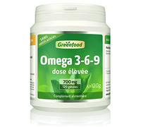 Greenfood Oméga 3-6-9, 700 mg, dose élevée,120 gélules de softgel - pour cardiovasculaire et fonction cérébrale. Sans additifs artificiels. Sans génie génétique.