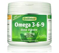 Greenfood Oméga 3-6-9, 700 mg, dose élevée, 240 gélules de softgel - pour cardiovasculaire et fonction cérébrale. Sans additifs artificiels. Sans génie génétique.