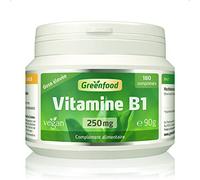 Greenfood Vitamine B1, 250 mg, dose élevée, 180 comprimés - pour des fonctions psychologiques normales, un métabolisme énergétique normal. SANS additifs artificiels. Sans génie génétique. Vegan.