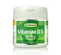 Greenfood Vitamine D3, 5000 UI, extra haute dose, 180 comprimés - SANS additifs