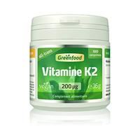 Greenfood Vitamine K2 (MK-7, all-trans), 200 µg, dose élevée, 180 comprimés, vegan - pour au maintien d'une ossature normale. SANS additifs artificiels. Sans génie génétique.