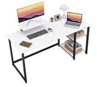 GreenForest Bureau d’Ordinateur avec Support de Moniteur, 140cm Bureau à Domicile avec étagères de Rangement Réversibles Ordinateur Portable Bureau Gaming pour Petit Bureau et Postes de Travail, Blanc