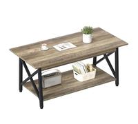 GreenForest Moderne Table Basse de Salon, avec Étagère Ouverte à 2 Niveaux et X-Cadre Acier Pieds, Gris