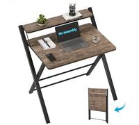 GreenForest Petit Bureau Pliant 77cm, Table Pliable Gaming avec à 2 Niveaux Rangement, Mini Bureau d'Ordinateur PC Portable pour Petit Espace, Bureau à Écriture pour Poste de Travail, Marron
