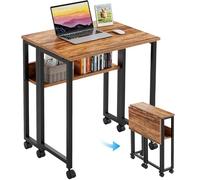 GreenForest Petite Bureau Pliant à roulettes, 63×50cm Pliable Portable,Table Pliante avec Rangement, Bureaux d' Ordinateur pour Petit Espace Postes de Travail, Assemblage Facile, Marron