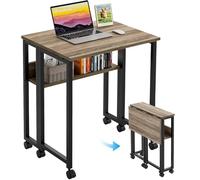 GreenForest Petite Bureau Pliant à roulettes, 63×50cm Pliable Portable,Table Pliante avec Rangement, Bureaux d' Ordinateur pour Petit Espace Postes de Travail, Assemblage Facile, Gris