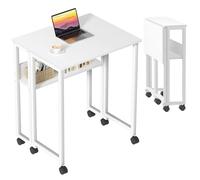 GreenForest Petite Bureau Pliant à roulettes, 80×50cm Bureau Pliable Portable,Table Bureau Pliante avec Rangement, Bureaux d' Ordinateur pour Petit Espace Postes de Travail, Assemblage Facile, Blanc