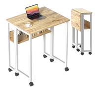 GreenForest Petite Bureau Pliant à roulettes, 80×50cm Bureau Pliable Portable,Table Bureau Pliante avec Rangement, Bureaux d' Ordinateur pour Petit Espace Postes de Travail, Assemblage Facile, Beige.