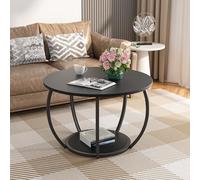 GreenForest Table basse ronde avec rangement, petite table de salon de 70,1 cm avec pieds réglables, table centrale de style rustique à 2 niveaux pour bureau à domicile, noir