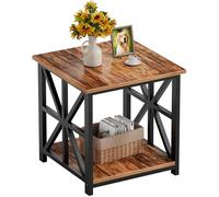 GreenForest Table d'appoint avec Étagère de Rangement à 2 Niveaux pour Salon, 50 x 50cm Moderne Table de Chevet pour Chambre, Montage Facile, Marron