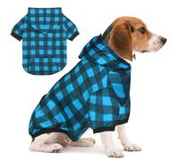 GreenJoy Chandail à capuche à carreaux pour chien et chat, chaud et doux pour Noël (bleu, taille M/L)