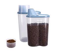 GreenJoy Lot de 2 boîtes de conservation de nourriture pour animaux de compagnie de 0,9 kg/2,5 L avec tasse à mesurer, bec verseur pour petit chien, chat, oiseau, tortue, rangement étanche (bleu)