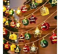 Greenke Décorations de sapin de Noël, guirlandes lumineuses à 20 LED, boules de Noël, étoiles, boîtes cadeaux, décorations pour sapin de Noël, couronne, fenêtre, guirlandes murales