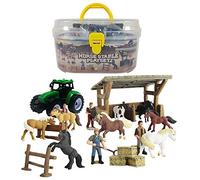GreenKidz DINOBROS Horse Stable Playset Jouets pour garçons et Filles âgés de 3 Ans et Plus Comprend 8 Chevaux et Accessoires 17 pièces Horse Stall Farm Set avec étui Portable