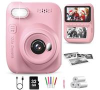GREENKINDER Appareil Photo Instantané Enfant, 3.0" Grand Écran 14 MP Appareil Photo Enfant avec Carte de 32 Go & Papier d'impression, Appareil Photo Numérique Enfant Cadeau pour Enfants 3-12 Ans, Rose